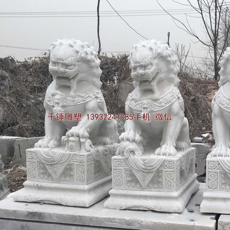 漢白玉石雕小獅子,別墅店面門口招財風水獅子,小區(qū)門口獅子廠家-5